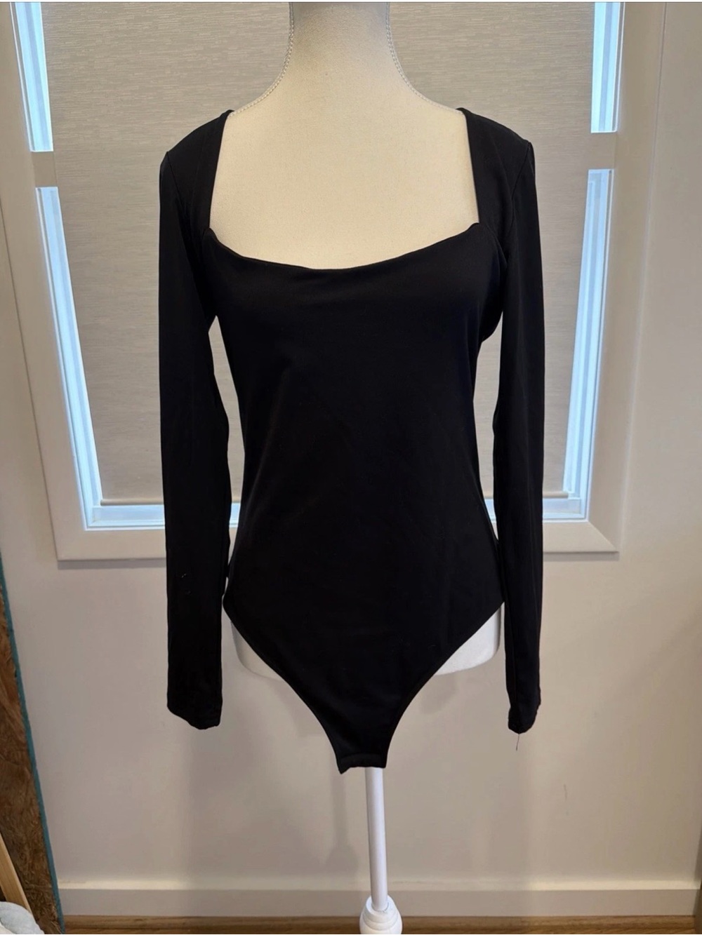 Women’s Black Square Neck Spandex Compression Body Suit Thong Snap Closure XL